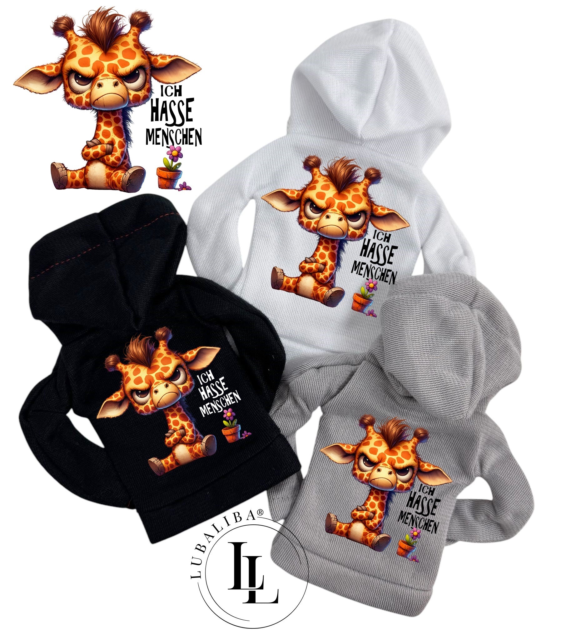 Mini Hoodie " Ich Hasse Menschen " Giraffo die Giraffe Motiv: TAK